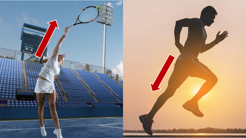 テニスのサービス、走る動きでの理想的な力の流れ