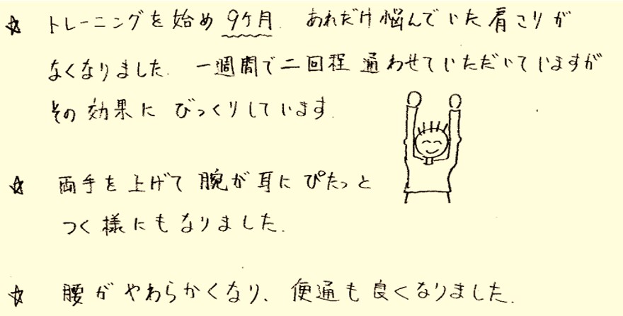 姿勢・肩まわりに関する手書きのお客様の声