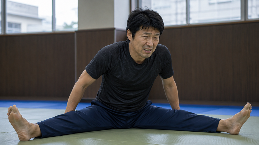 ストレッチで力んでいる様子